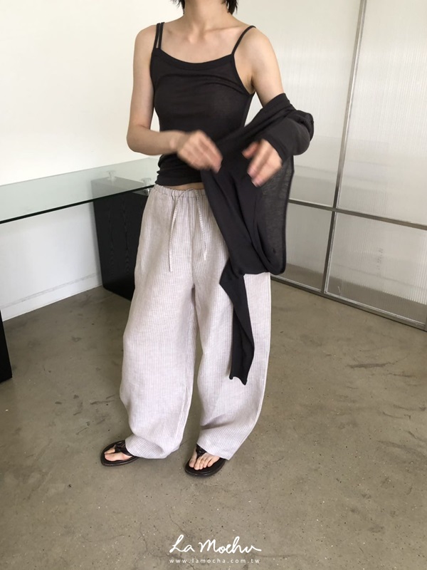 直條紋麻料直筒褲(闆娘.花花清單)